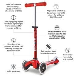 Mini Micro Deluxe LED Scooter - Red -Blade Skate Shop TTCq4r2b