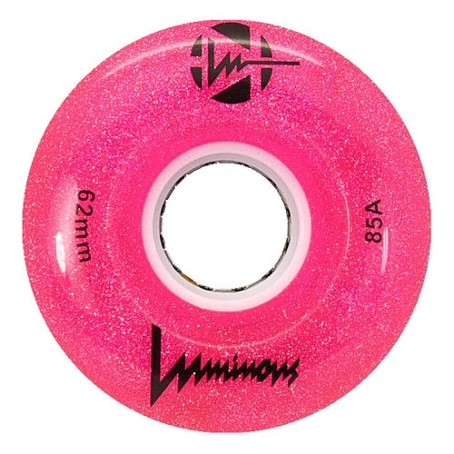 Luminous Light Up Quad Wheels Pink Glitter 62mm - 4 Pack 3 Luminous Light Up Quad Wheels Pink Glitter 62mm - 4 Pack