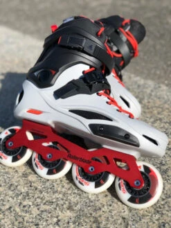 Rollerblade RB Pro X Skates - Grey/Warm Red -Blade Skate Shop rollerblade rb pro x skates grey warm red lifestyle