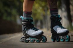 Rollerblade Zetrablade Elite Womens Skates - Black/Powder Blue -Blade Skate Shop rollerblade zetrablade elite womens skates black powder blue lifestyle
